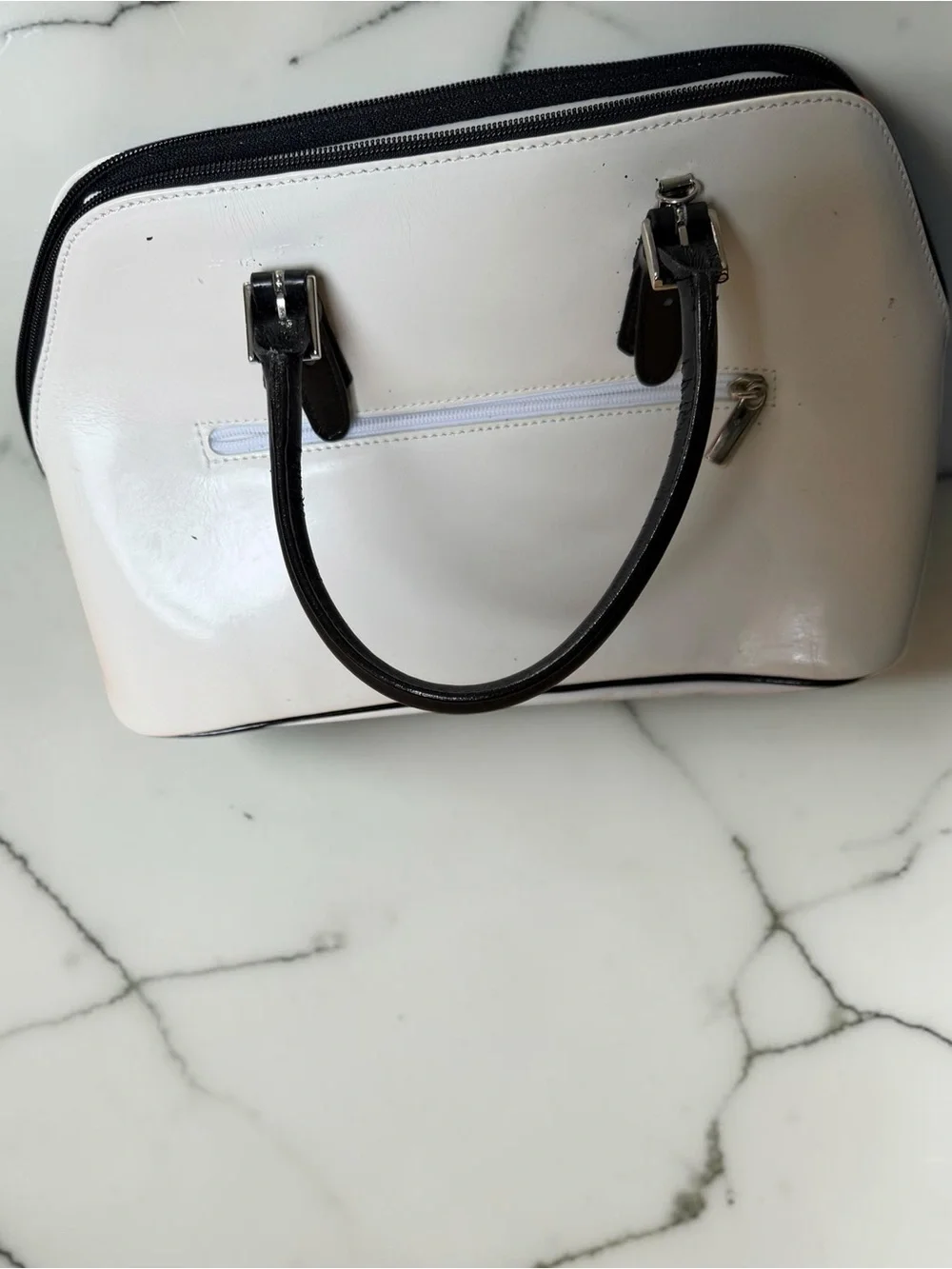Focus Paris White Patent Leather Satchel Made in France AS-IS Vintage Bag
